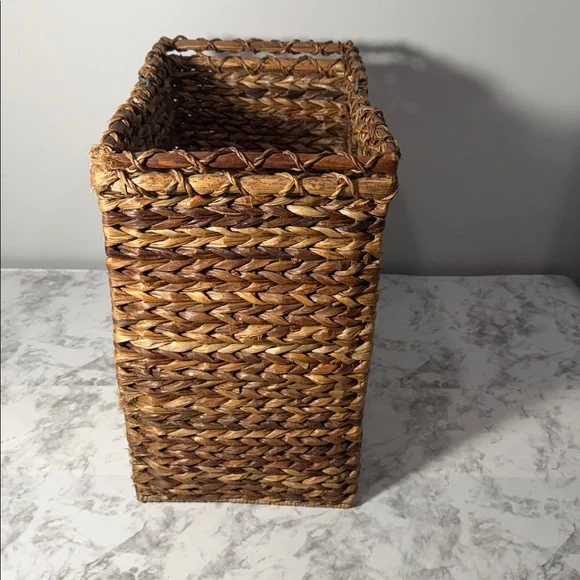 Woven Stair Step Basket Organizer with Handles - Picture 2 of 10